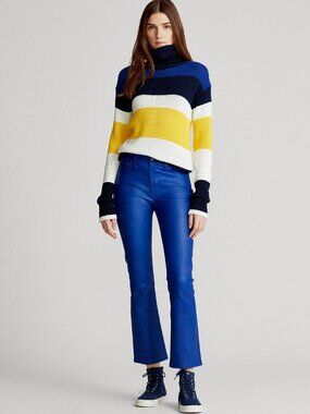 Polo Ralph Lauren Women's 100% Lamb Leather Stretch Pants Blue Sz 2 $998